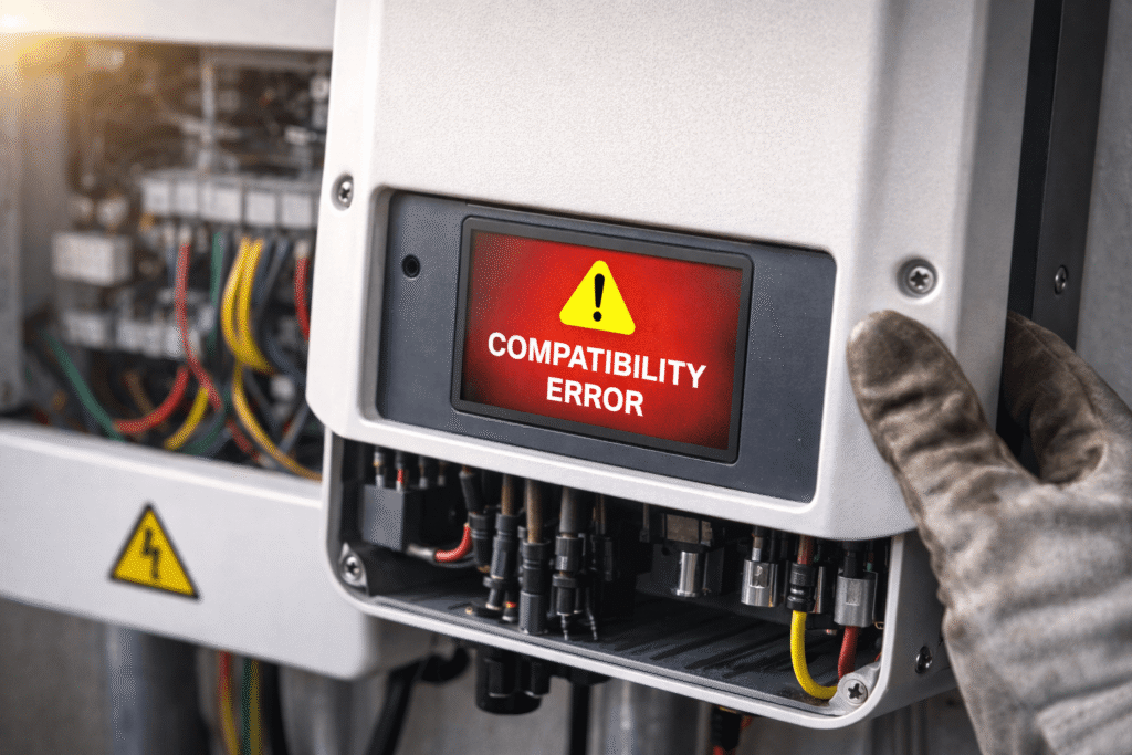 Solar inverter displaying compatibility error during installation or fault diagnosis