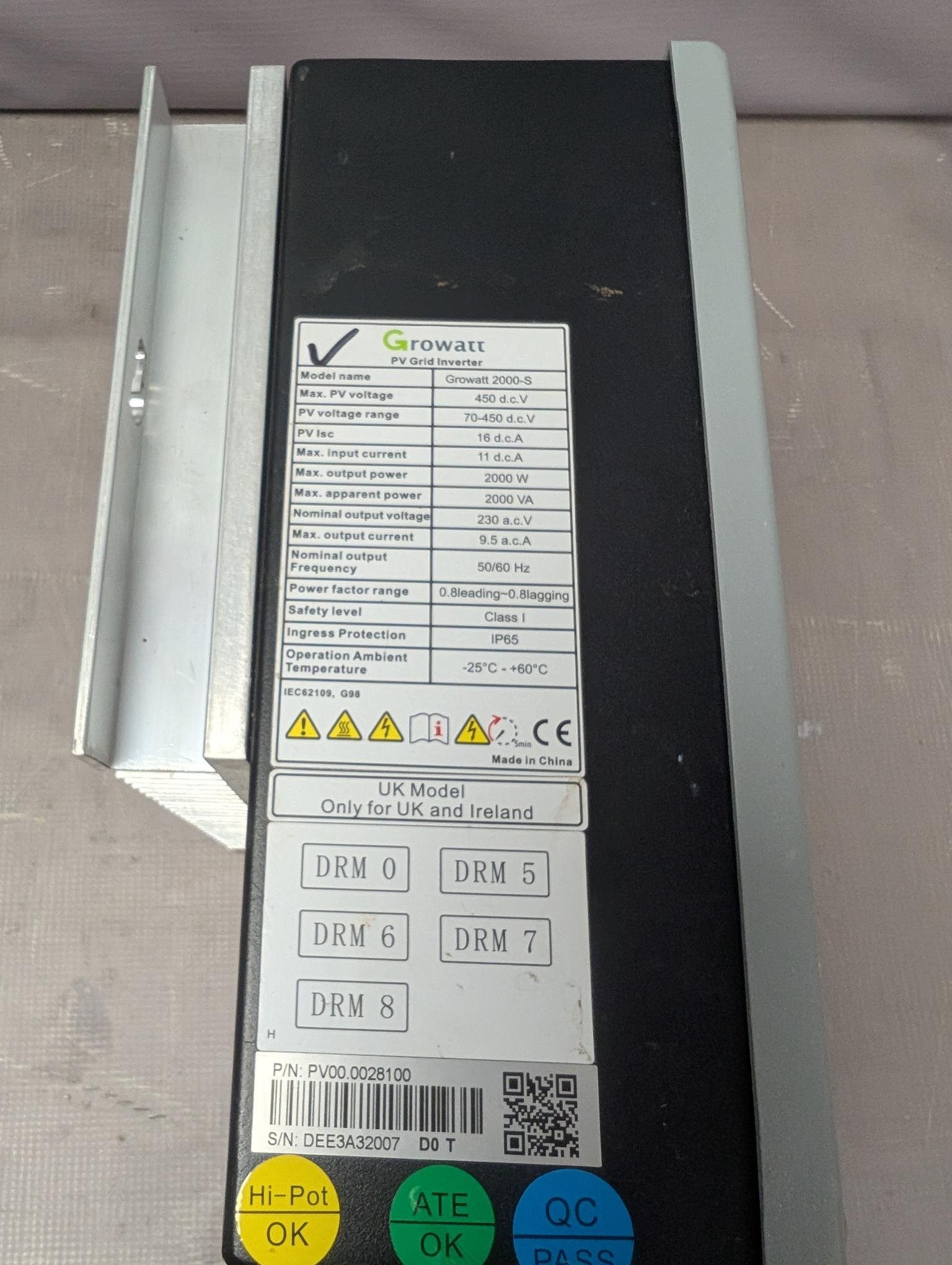 Growatt 2000-S 2 KW Solar PV Inverter 2000 Watts DC Isolator, Bare Unit Only - Image 3