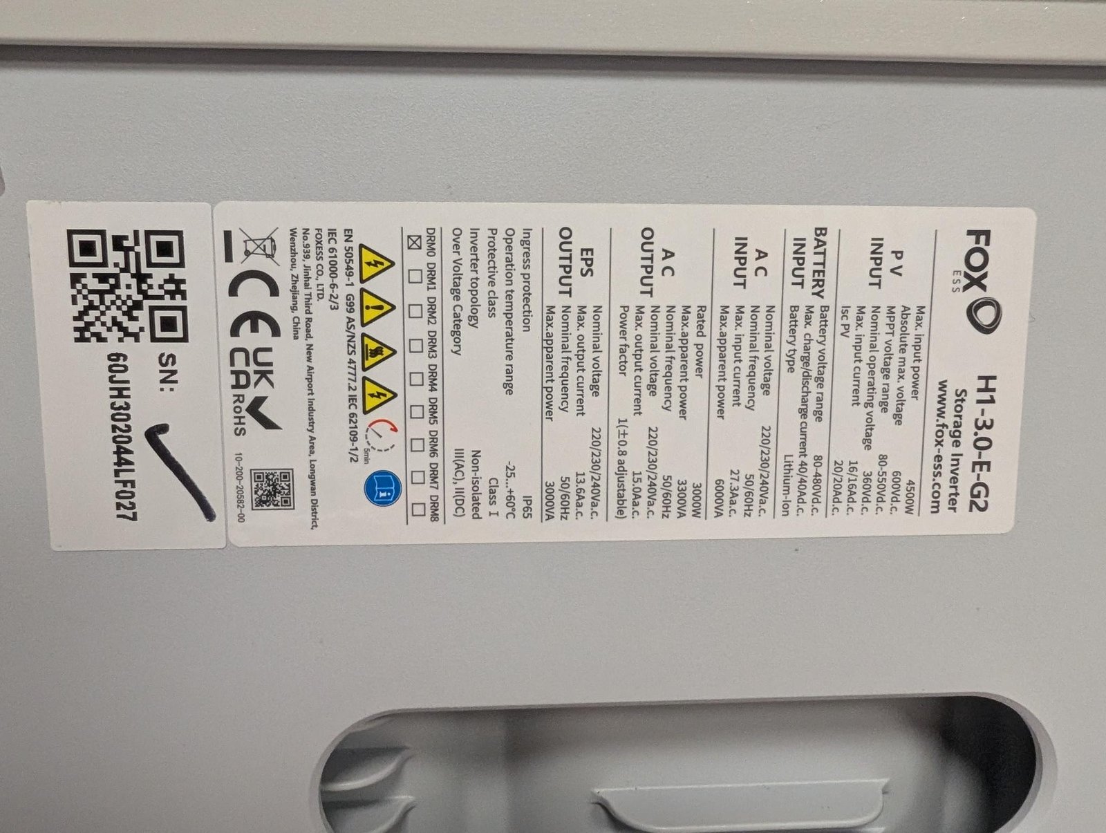 Fox H1- 3.0kW E G2 Hybrid Inverter – Fox ESS 1ph Hybrid Used - Image 8
