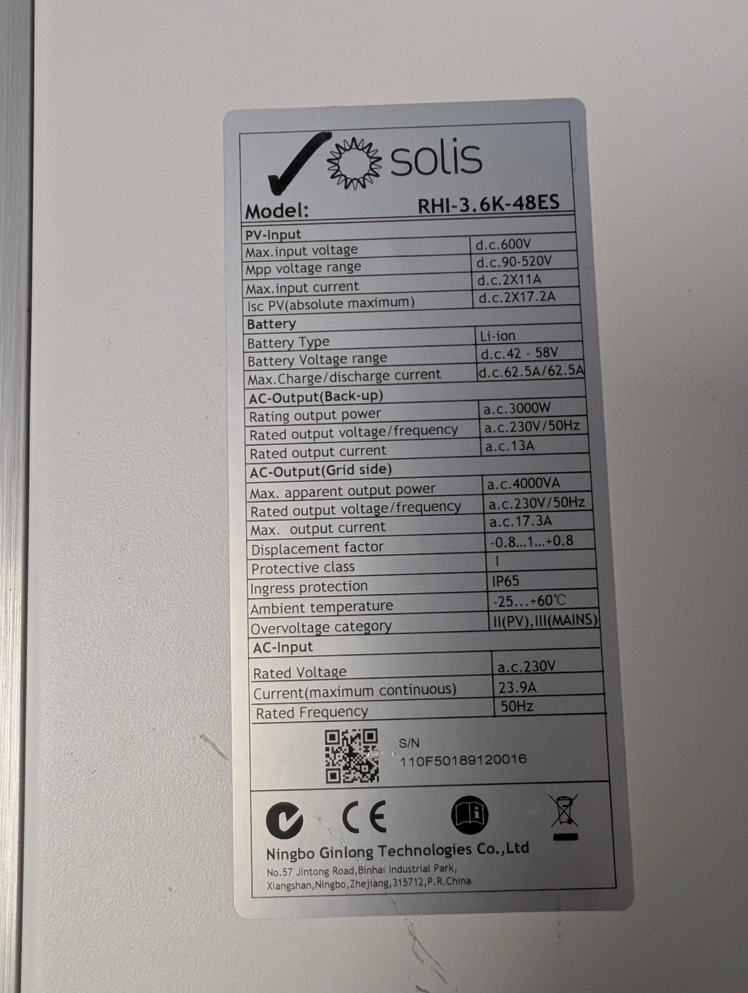 Solis S5-RH1P3.6K-48ES 3.6KW Hybrid Controller Inverter Battery storage Bare Unit - Image 3