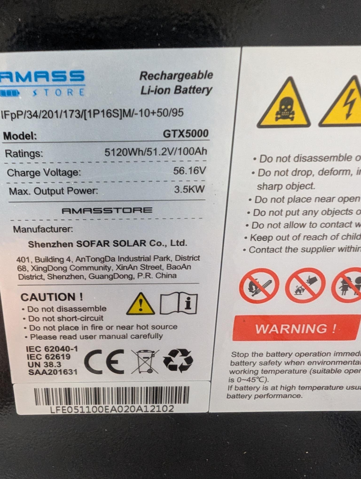 Amass GTX5000 5 kw battery - Image 3