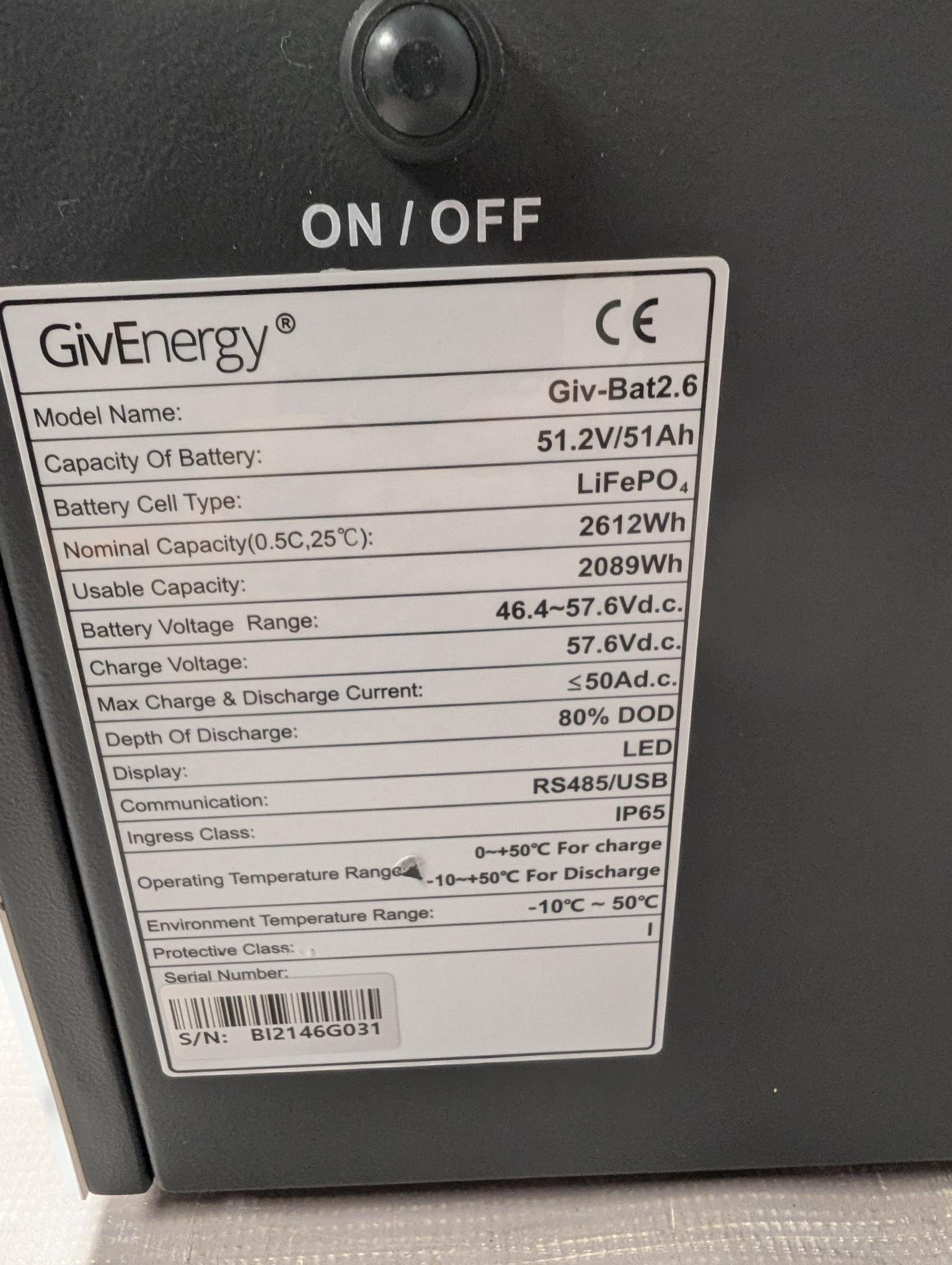 GivEnergy Eco 2.6kWh LiFePO4 Battery GIV-BAT2.6 Solar Storage RS485 IP65 - Image 3