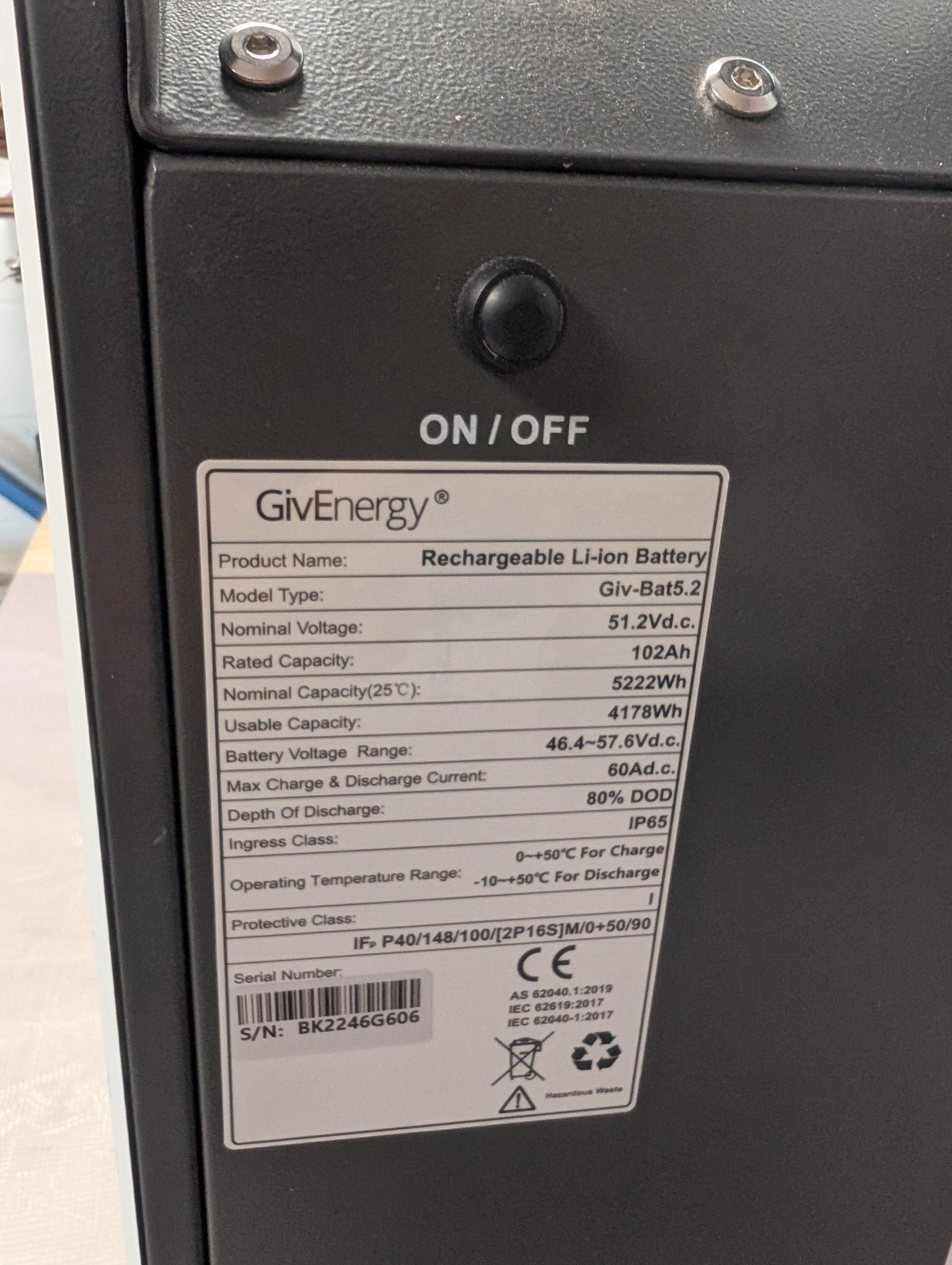 GivEnergy 5.2 kWh LiFePO4 Battery GIV-BAT5.2 Solar Storage - Image 2