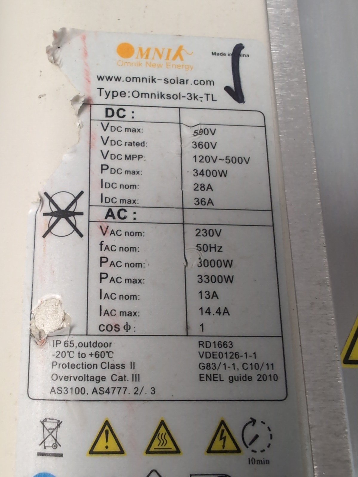 Omnik Omniksol 3K-TL 3KW Solar PV Inverter 3300 Watts - Image 8