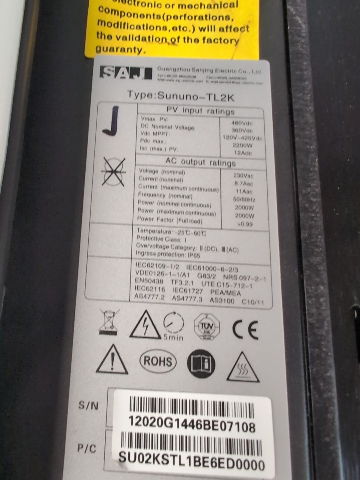 SAJ Sununo TL 2 K 2 KW Solar PV Inverter Refurbished 2000 Watts - Image 7