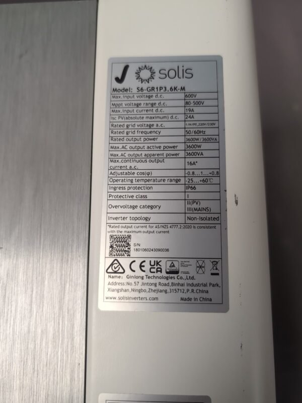 Solis S6 3.6kW 1MPPT Single Phase Grid-Tied Solar Inverter (3600W Max ...