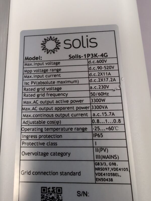 Solis 1P3vK -4G Solar PV Inverter 3300 Watt 4G - South West Renewables