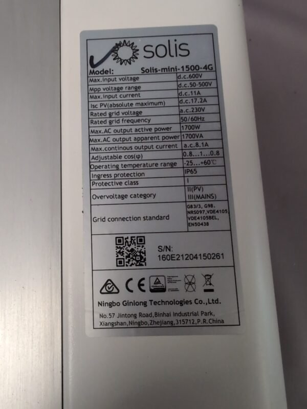 Solis Plug Mini Solis Mini 1500 4G Solar Inverter 1.7 Kw 1700 W with ac plug and wall ...