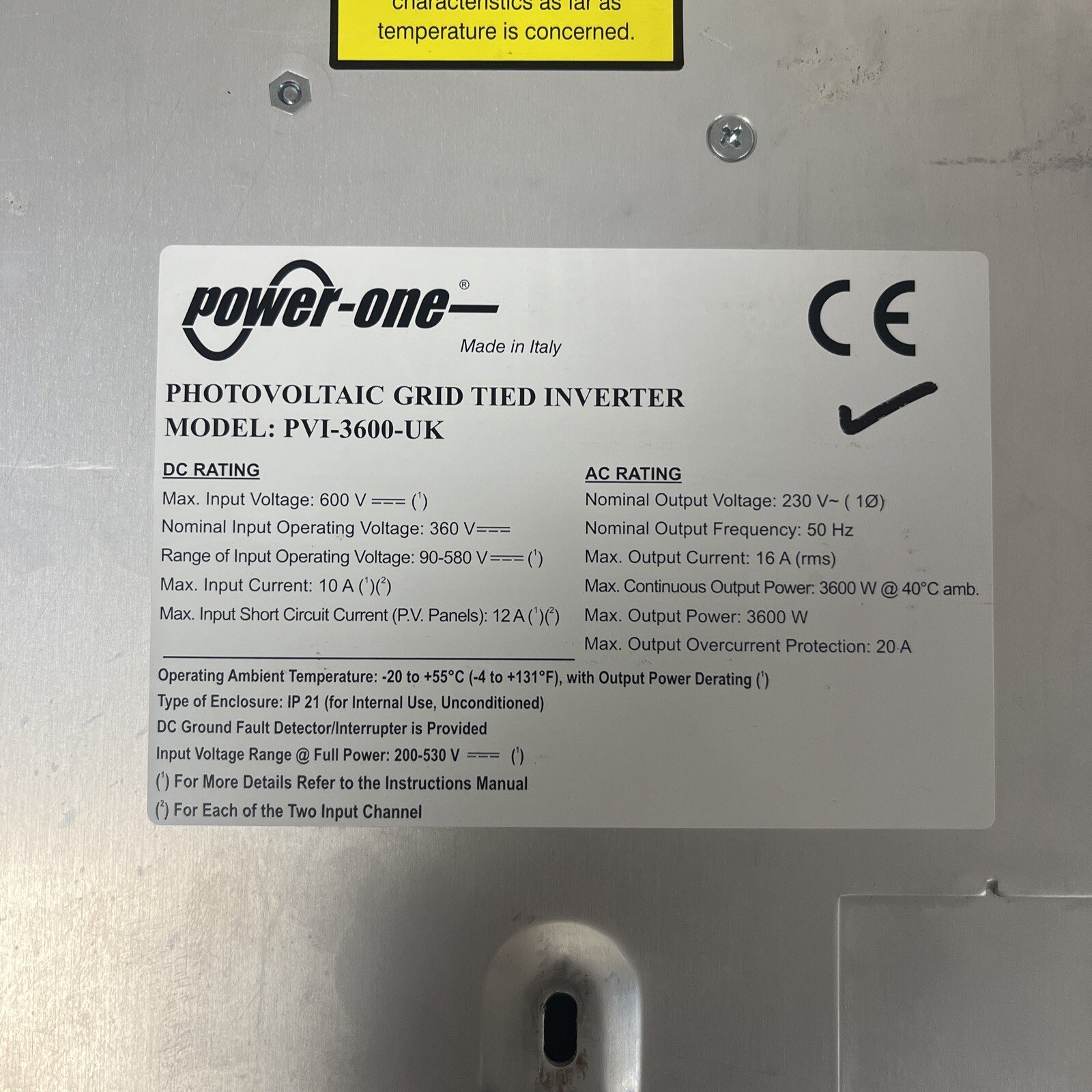 Power-One Aurora Pvi-3600-UK 3.6kW Solar PV Inverter 3600 Watts Dual MPPT - Image 9